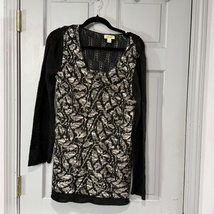 ONE WORLD Black and Gray Lace Knit sweater